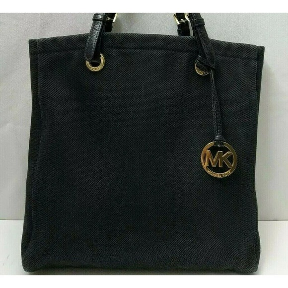 Michael Kors Jet Set Black Canvas Double Handle Tote Shoulder Bag - Picture 13 of 13